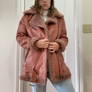 Vintage Faux Leather Shearling Coat